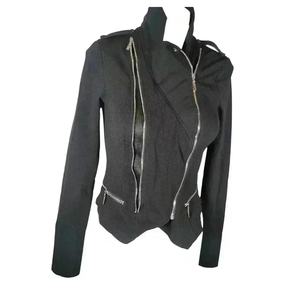 Alt. B Black Knit Moto Biker Motorcycle Jacket Size Small Grunge